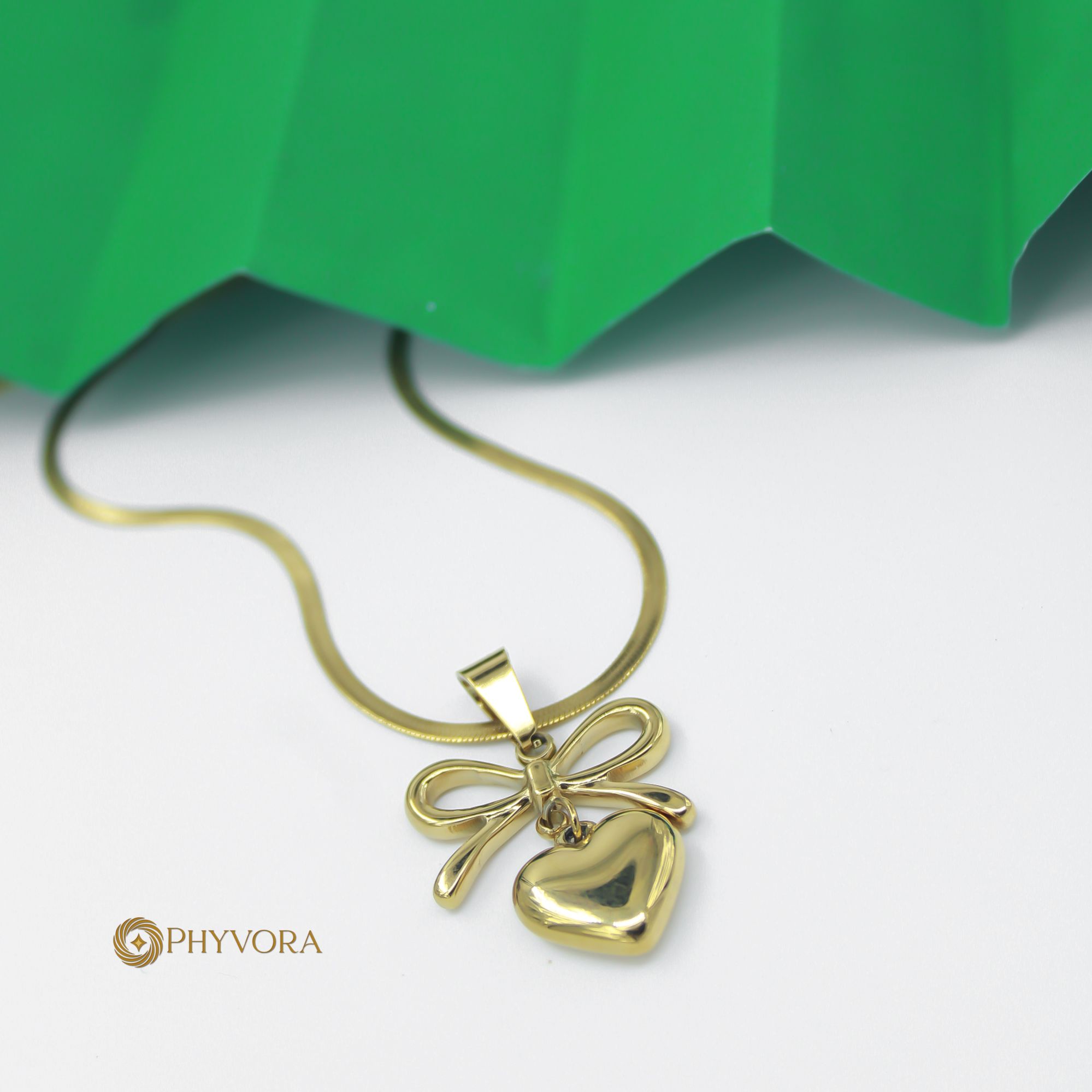 Golden Ribbon Heart Pendant necklace